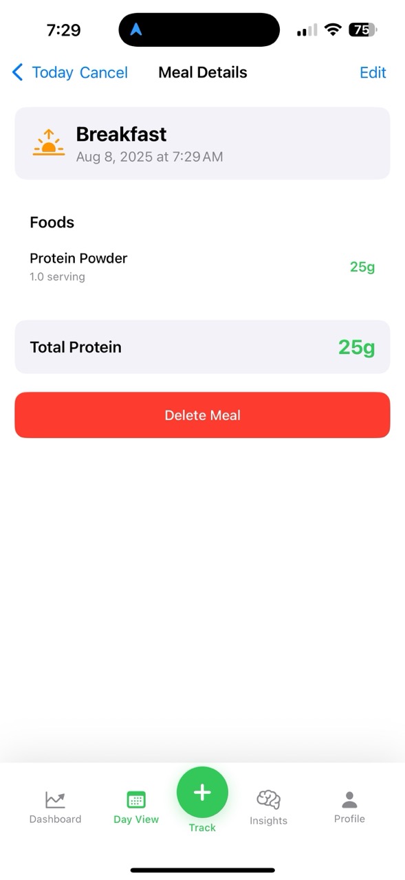 Quick-add favorites screen for one-tap protein logging in ProteinTrackr